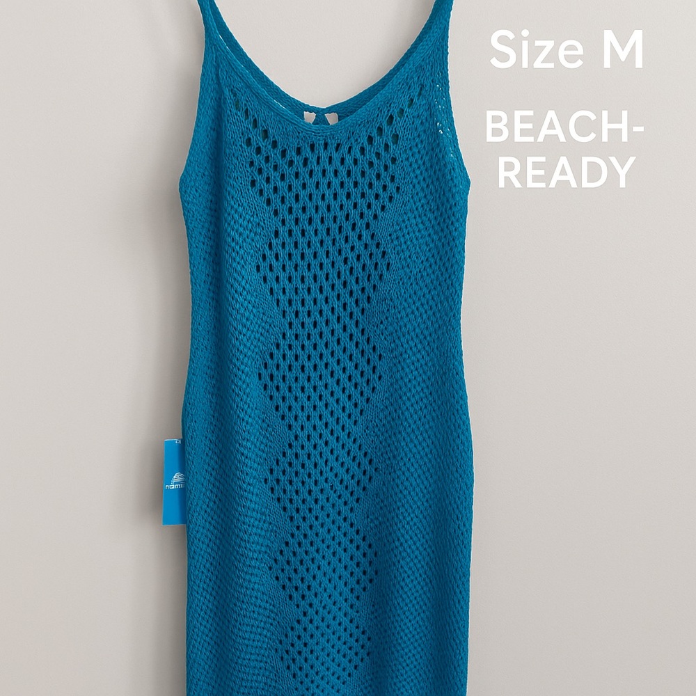 NWT Cupshe Teal Crochet Swim Cover‑Up Dress – Size M, Boho Beach Tunic - Picture 4 of 4